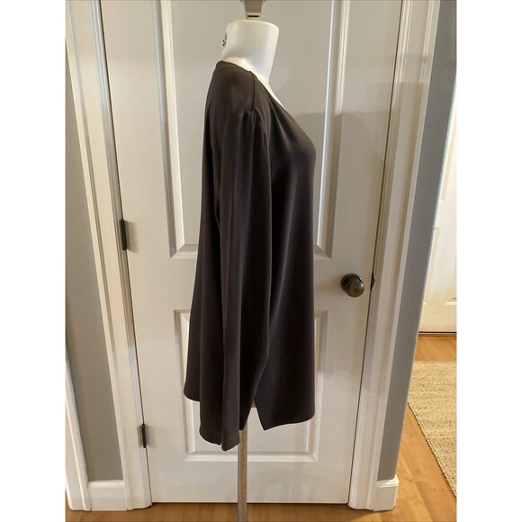 Eileen Fisher Silk L Brown Button Shirt‎ Jacket Lightweight Slits Sides - Picture 5 of 14